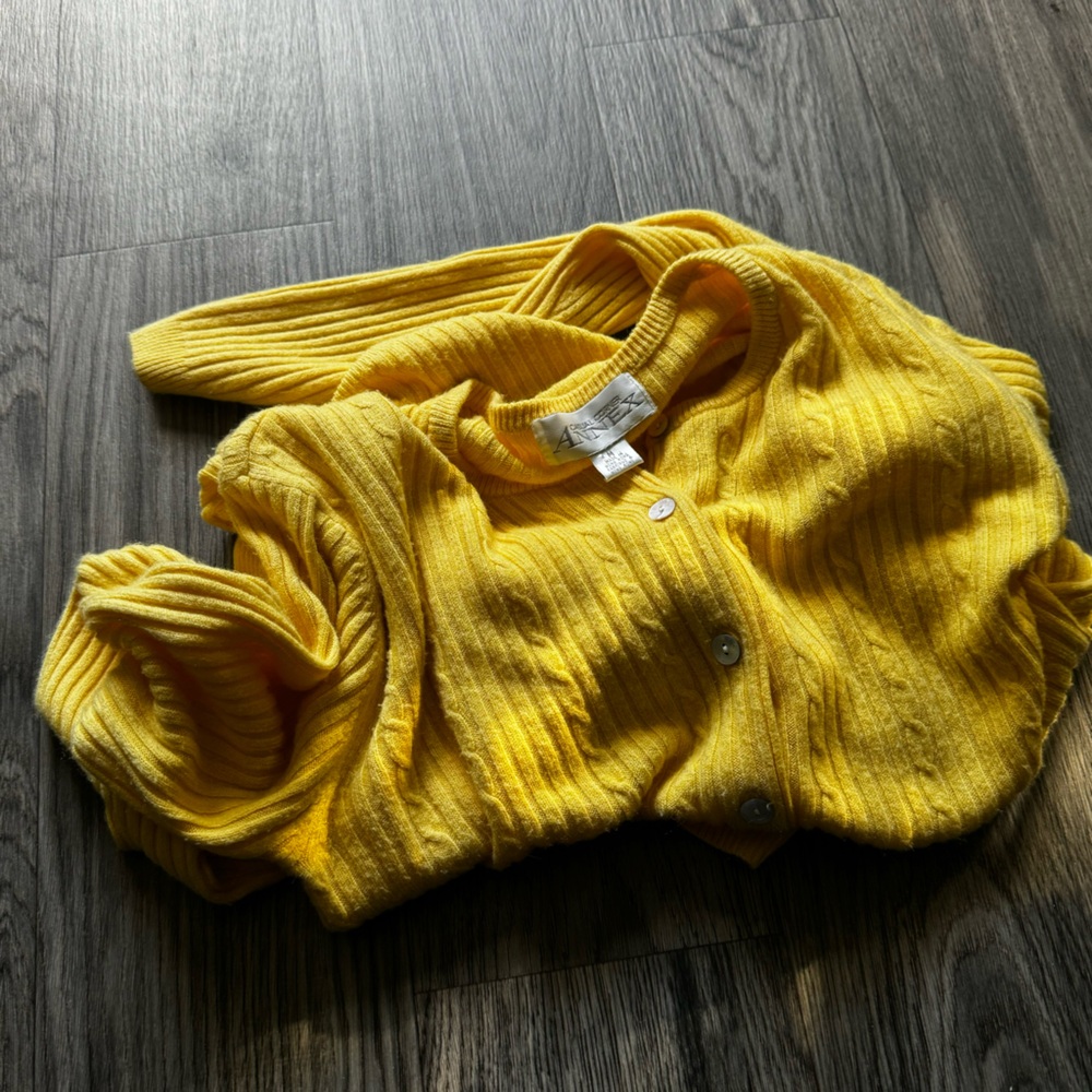 Casual Corner Yellow Cardigan Sweater with Ribbed Knit